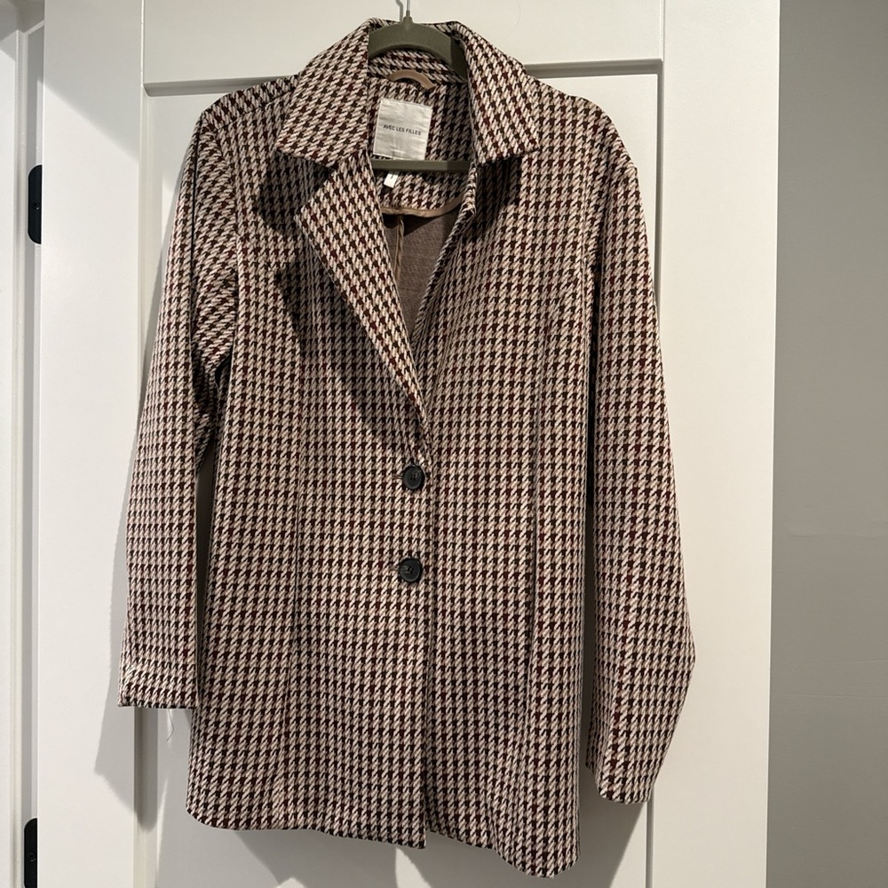 Avec Les Filles Black and Brown Houndstooth Blazer